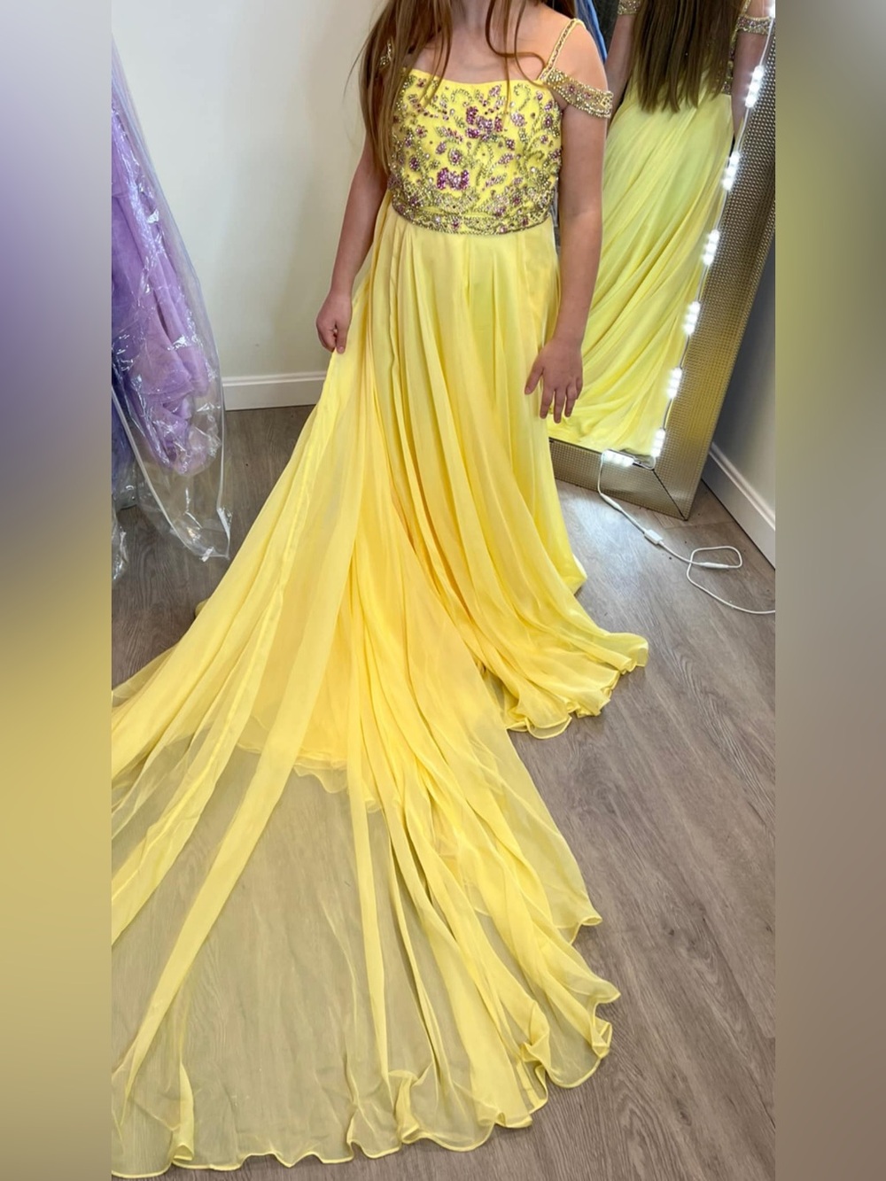Sherri Hill Yellow Beaded Cold-Shoulder Girls Gown